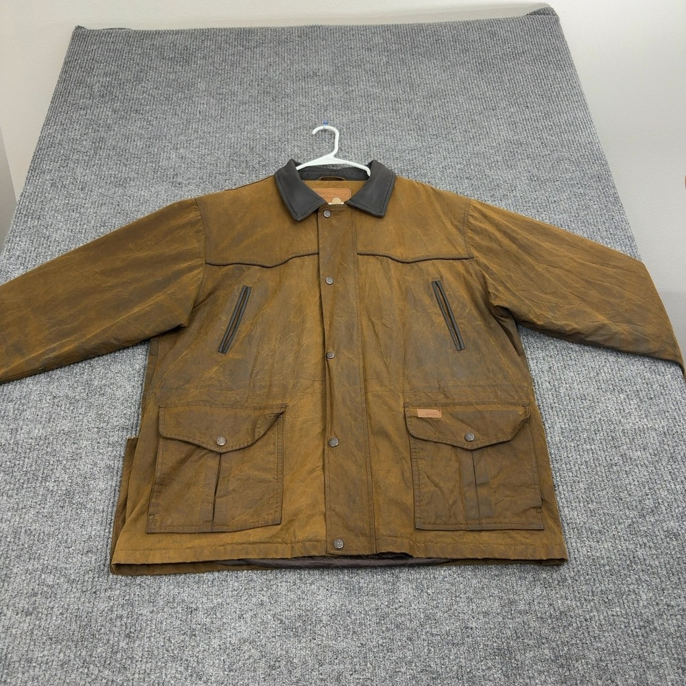 Outback Trading Co Pathfinder Waxed Jacket Men XL Brown Cotton Leather Trim Coat